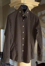'Bogosse' Brown Button-Up Designer Shirt, Square Buttons, Men's Large