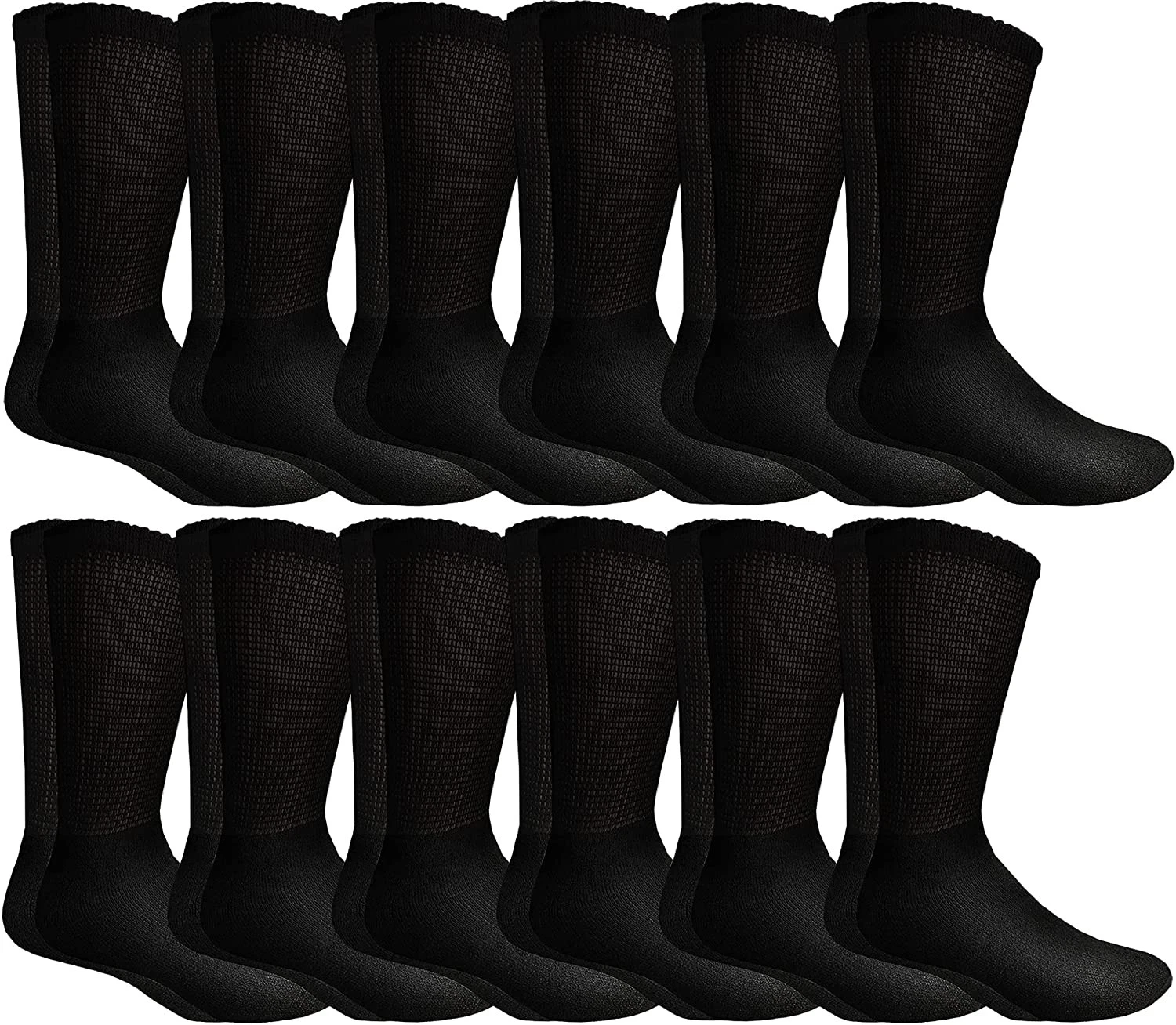 12 Pairs Diabetic Socks, Cotton Crew, Ankle, Medical Sock (Black, 10-13)
