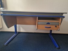 moll kinderschreibtisch, Buche, blau, grau, höhe verstellbar