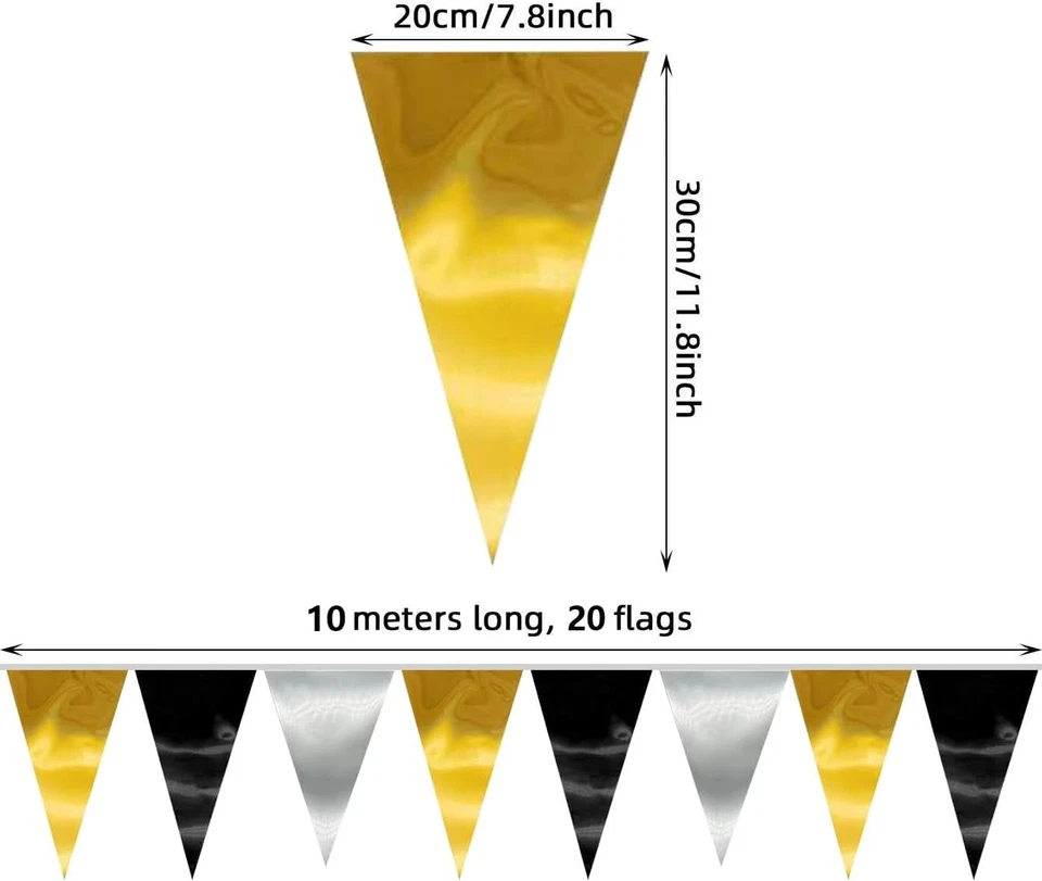 Banderín banderín triángulo plata oro negro 20M/65FT Foto 2 de 4