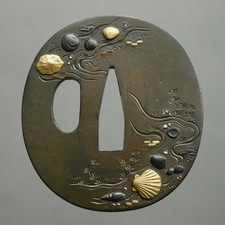 Tsuba, Aquatic creatures, copper / shibuichi, gold, shakudo, silver B660329