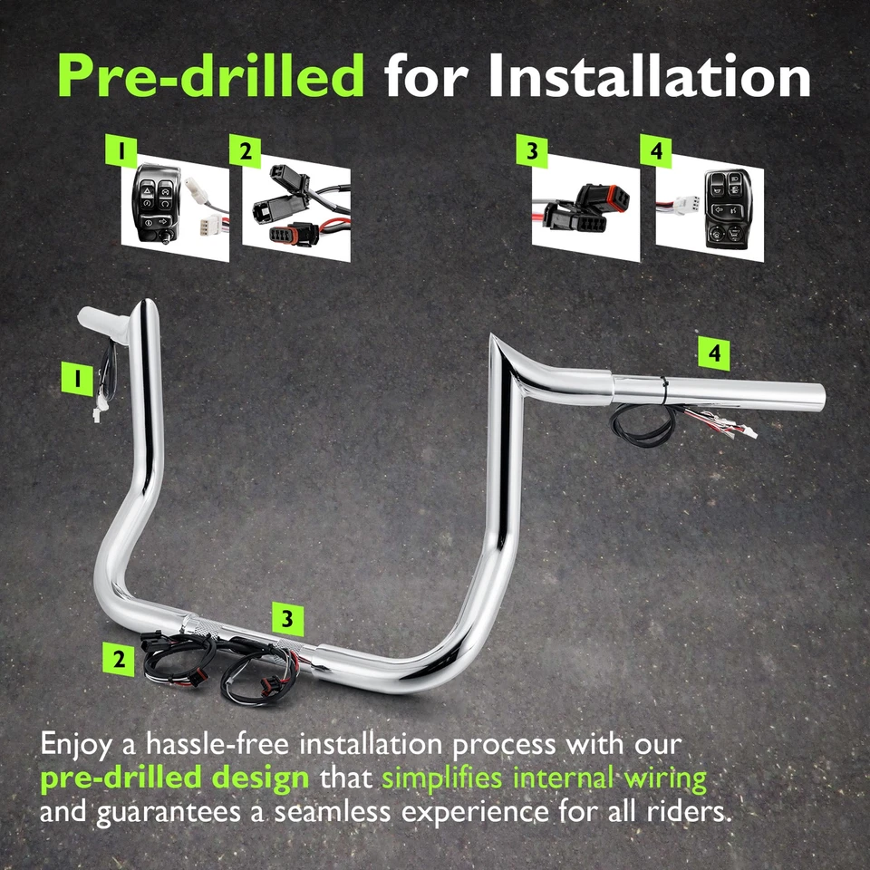 Barra excavadora precableada cromada Mofun de 10" afilada para Harley Electra Glide Foto 4 de 4