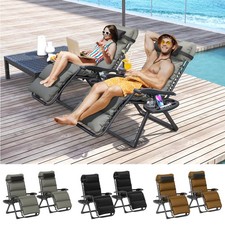 2 Pieces Zero Gravity Chairs, Reclining Folding Sun Lounger with Cushion