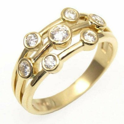 Vintage-Bandring 1 kt Rundschliff Diamant geteilter Schaft 14 K Gelbgold-Finish