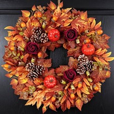 Fall Wreaths for Front Door 24 Inch Autumn Wreath with Rose Pumpkin