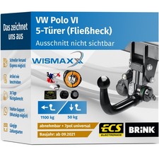 ANHÄNGERKUPPLUNG für VW Polo VI ab 21 vert. abnehmbar BRINK +7pol E-Satz ABE