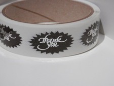 THANK YOU oval starburst .75x1.5  Sticker Label silver letters black bkgd 250/rl