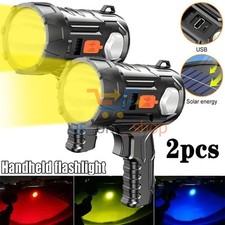 2PCS Solar/USB Super Bright Rechargeable LED Spotlight Flashlight Searchlight