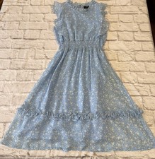 Aqua Girls Flutter Sleeve Midi Dress With Daisy Print. Ruffled Hem. Smoked Waist