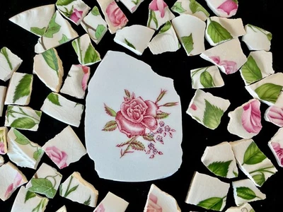 Broken China Mosaic Tiles PINK ROSES & Rose FOCAL 55+ Pieces ShABby ChIc - Image 1 of 4