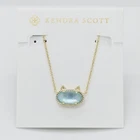 New Kendra Scott Elisa Gold Cat Kitty Pendant Necklace In Light Blue Illusion