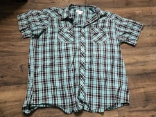 Vintage Mens Wrangler 2XL Turquoise Blue  Black Plaid Western Pearl Snap Shirt 