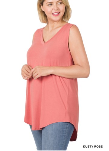 ZENANA 5540 PLUS Luxe Rayon V Neck Sleeveless Hi Lo Hem Tunic Top - Picture 20 of 22