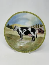 American Atelier Old Ol' McDonald Dinner Plate 10.75” Cow Farm Farmhouse Dairy