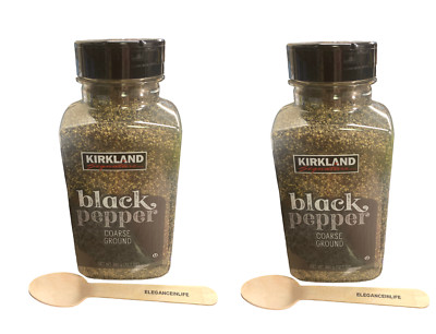 Kirkland Black Pepper Coarse Ground 12.7 oz Each Pack of 2 With 2 Wooden Spoon