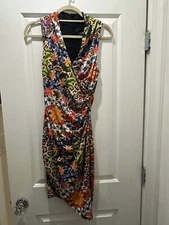 Nicole Miller Collection V Neck Floral Animal Sexy Back Short Sleeveless Dress P