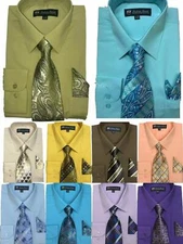 New Men's Dress Shirt w/ Matching Tie and Handkerchief Set  SG-21B