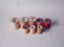 Lot of 8 Vintage Wood Thread Sewing Spools, Clark's and Coats Clark's