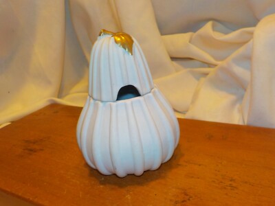 Vintage Capodimonte Bisque White & Gold Pear Sugar Bowl 