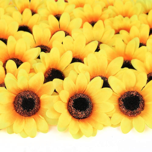 100 Pcs Sunflowers Artificial Flower Heads, 2.8 Inch Fake Sunflowers Bulk, Yello