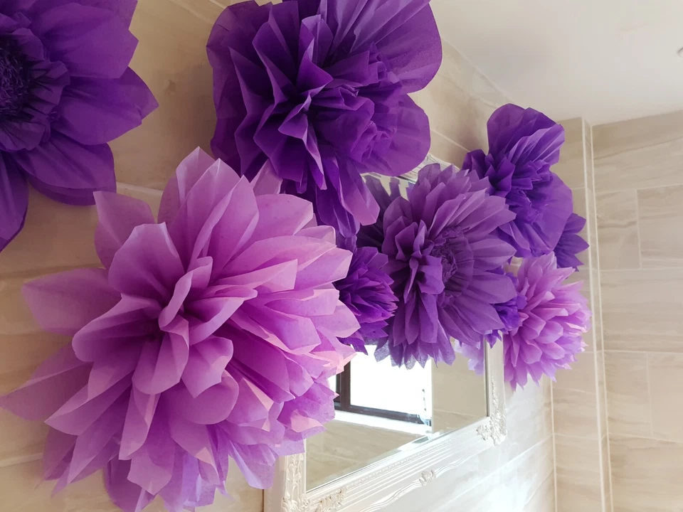 Mermaid unicorn frozen pom pom paper flower wall tissue decorations birthday  - Image 2 of 4