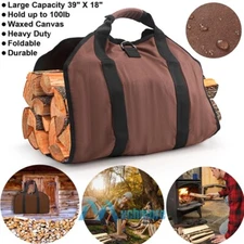Firewood Carrier Log Bag Waxed Canvas Tote Bag with Handle for Indoor Outdoor