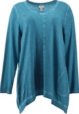LOGO Lori Goldstein Distressed Cotton Slub Top Peacock Blue M NWOT (672)