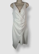 Guess Women's White V-Neck Asymmetrical Sheath Dress Size 10