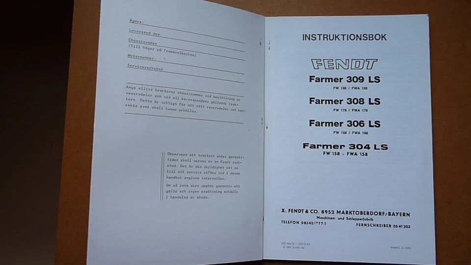 FENDT FARMER 309 LS/308 LS/306 LS/304 LS Turbomatik Orig. INSTRUKTIONSBOK 1983 - Bild 2 von 4