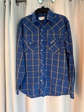 Wrangler Western Blue Plaid Pearl Snap Shirt Long Sleeve Button Up Mens Size L