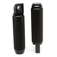 Harley Chopper Bobber CFL Knurled Rider Foot Pegs -Black Anodized Aluminum