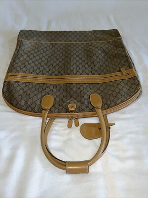 Vintage Authentic Gucci GG Monogram Folding Garment Bag Luggage Suitcase Beige