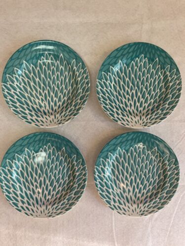 4 Teal And White Porcelain Appetizer Plates By 222 Fifth - Afbeelding 1 van 6