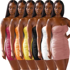 Women's Ruched Strapless Bodycon Mini Dress Sleeveless Short Pencil Tube Dresses