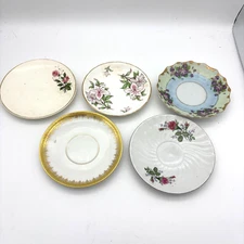 Vintage Teacup Saucer Set of 5 Dishes Round Floral Colors Royal Chelsea Coronet