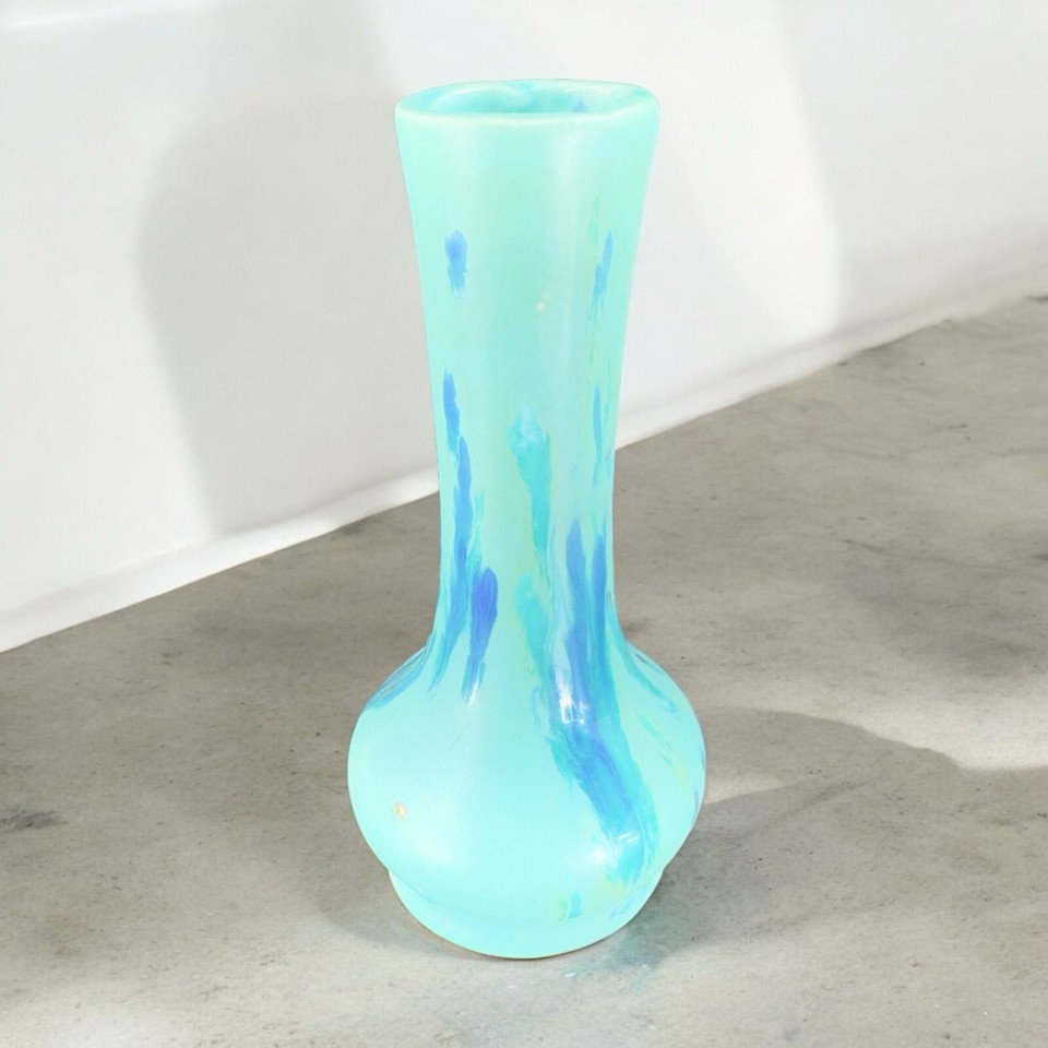Canadian Art Pottery Bud Vase Green Blue Drip Glaze Ceramic Vase Mid Century VTG