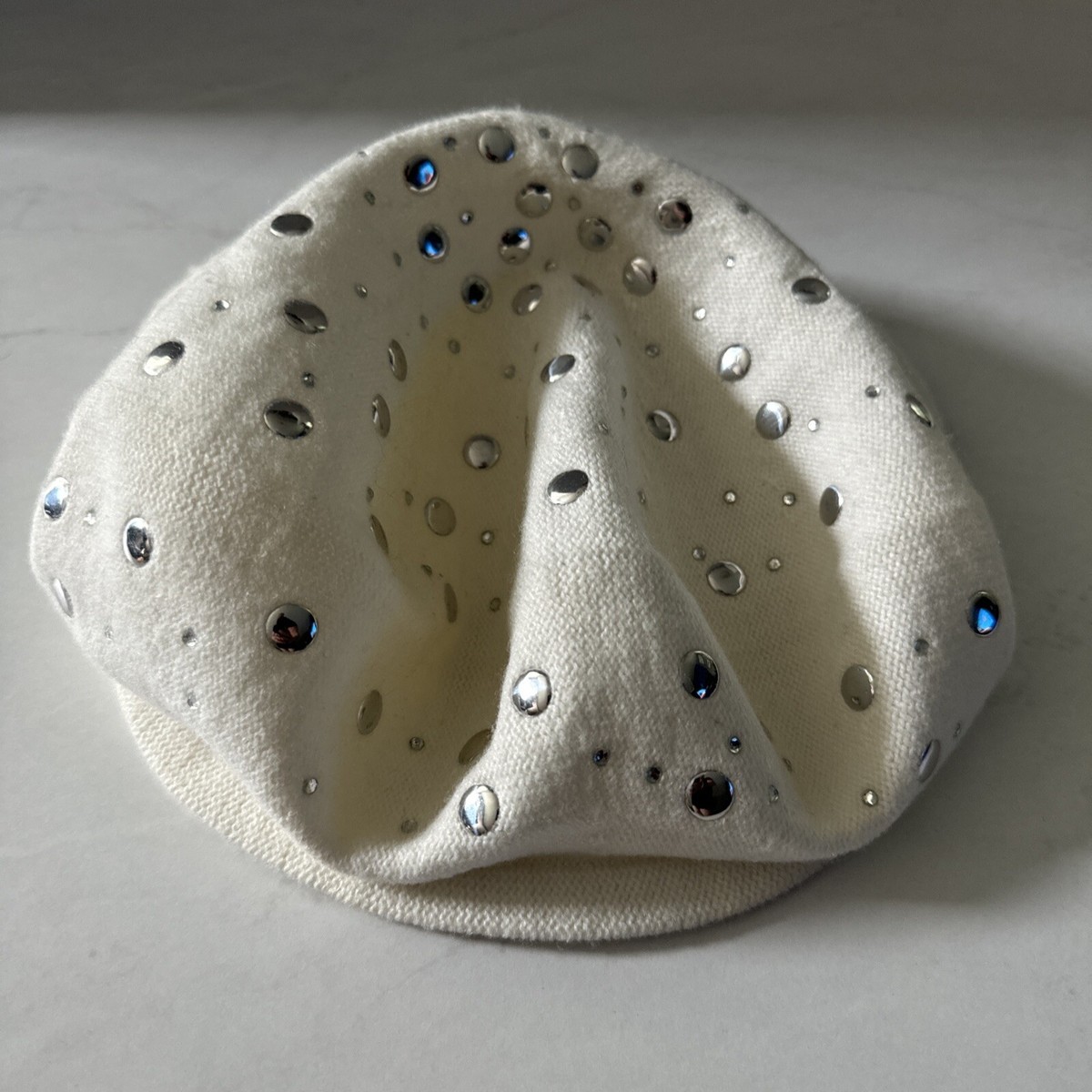 MIXIT Womens Beret Hat w Silver Circle Bling Ivory White | eBay display picture 1