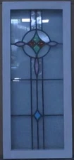 SIMPLE ABSTRACT MIDSIZE OLD ENGLISH LEADED STAINED GLASS WINDOW 13" X 28.75"