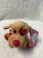 PLUSH DOG BROWN RED NOSE PAWS EARS  HEART ON EYE RED BOW 7 IN NWT