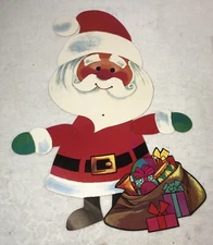 Vintage Christmas Cardstock Wall Decor Santa Claus Articulating Arms Head 22”