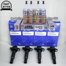 4x Genuine Ignition Coils UF651 & Spark Plugs 9723 For Hyundai Elantra Kia Soul