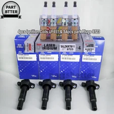 4x Genuine Ignition Coils UF651 & Spark Plugs 9723 For Hyundai Elantra Kia Soul