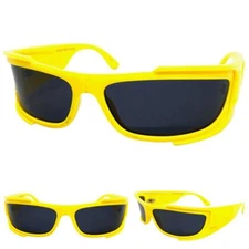 Classic Modern Retro Wrap Around SUN GLASSES Super Thick Yellow Frame Dark Lens
