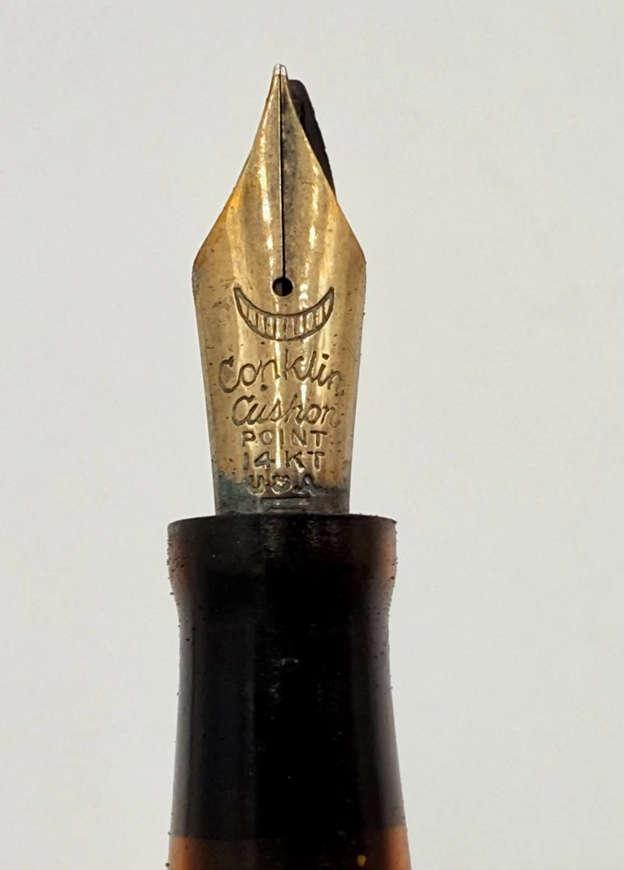 Pluma Estilográfica Conklin De Colección con Punta de Cojín 14k Plumín Colores Verde y Plata Foto 3 de 4