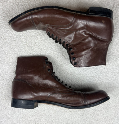 Vintage Stacy Adams Ankle Boots Mens 12 D Brown Leather Cap Toe Round Lace Up
