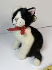 Russ Checkers Kitty Cat Plush Black  White Realistic Tuxedo Christmas Santa Hat