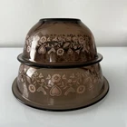 Vintage Pyrex Nesting Mixing Bowls Amber Festive Harvest Brown 322 323 Set Of 2