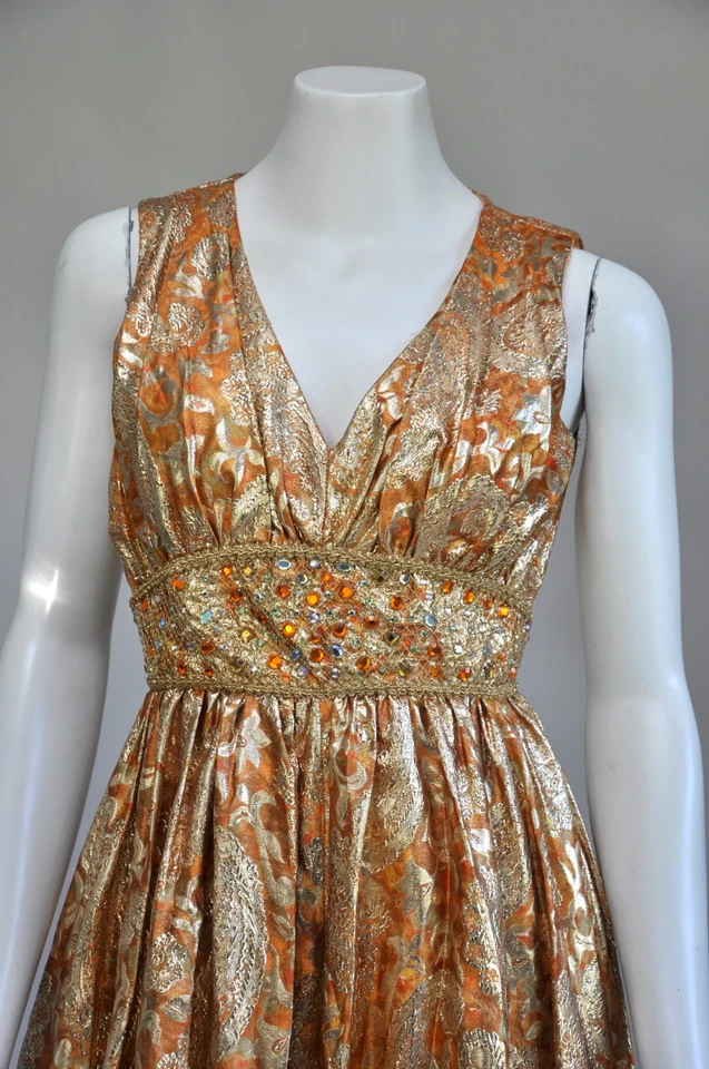 Mono Vintage Años 60 Metálico Floral Cojo Brocado Harén Genio Otoño Fiesta XS Foto 4 de 4