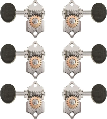 Waverly Guitar Tuners with Ebony Knobs, for Solid Pegheads, Nickel, 3L/3R