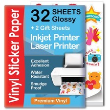 Premium Printable Vinyl Sticker Paper for Inkjet Laser Printer - 32 Sheets ...
